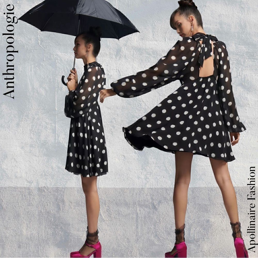 ANTHROPOLOGIE MAEVE POLKA DOT MINI DRESS IN BLACK AND WHITE SIZE XS NWOT